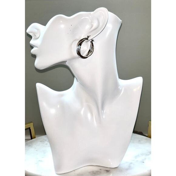 Silver Tone Braided Hoop Pierced Earrings - Elegant Design - Picture 6 of 7